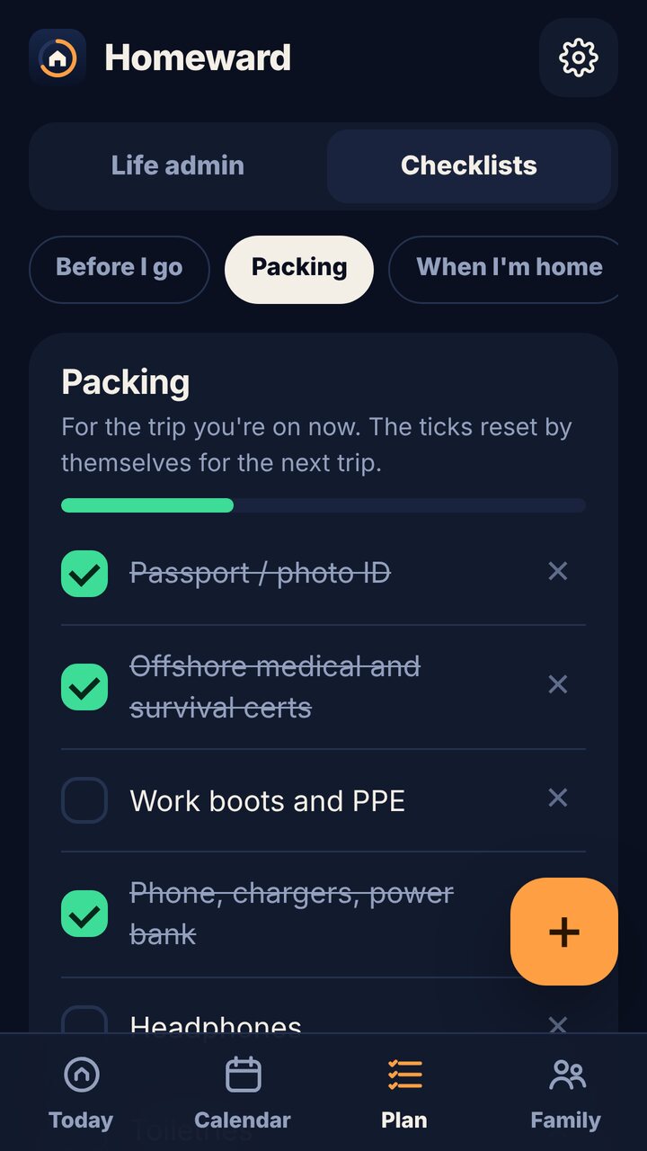 Checklists that reset every trip