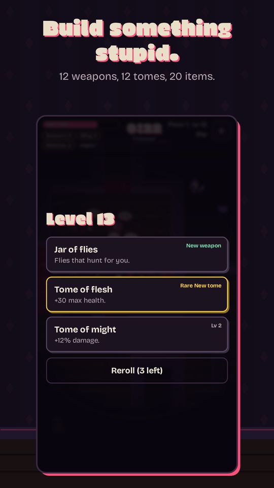 Build something stupid: weapons, tomes and items